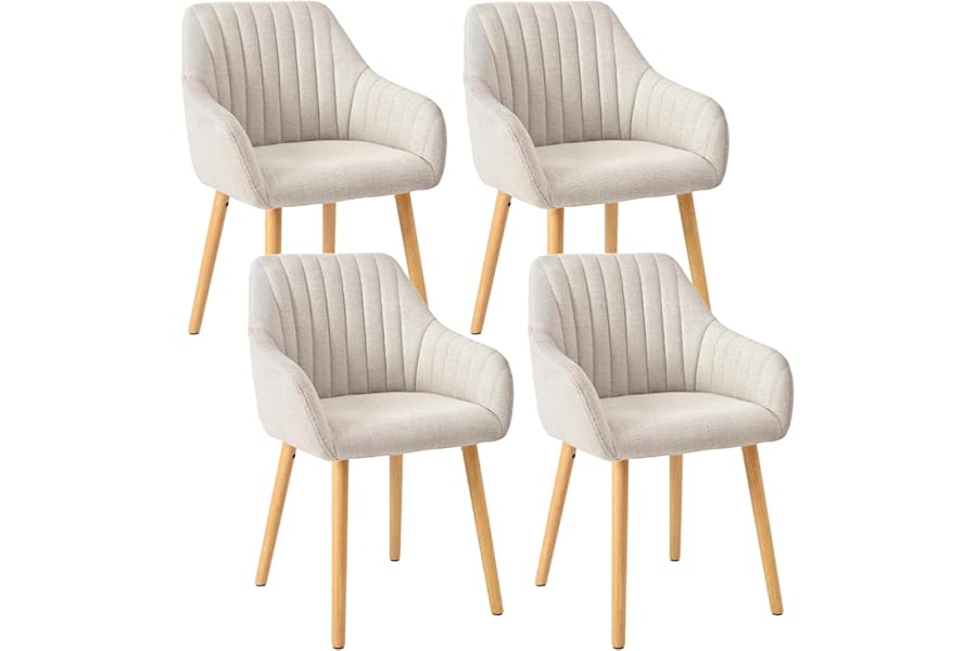 Goeurvant Dining Chairs Set of 4, Modern Kitchen Chairs with Backrest & Wooden Legs, Upholstered Armchairs for Living Room, Dining Room, Lounge, Polyester Fabric, Beige