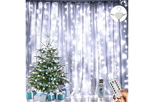 Augone Kurtyna łańcuch świetlny 3 m x 3 m, łańcuch świetlny 300 LED do sypialni, z 8 trybami, pilot zdalnego sterowania, timer, regulowana jasność, łańcuch świetlny do sypialni, ogrodu, na imprezę,