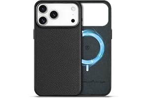 SHIELDON Prawdziwa Skóra Etui do iPhone 17 Pro Max 6,9 cala 5G 2025, Magnetyczne Ladowanie Bezprzewodowe, Smukłe Dopasowanie, Metalowe Przyciski, Antypoślizgowe, Wstrząsy Etui – Czarny żwirowy