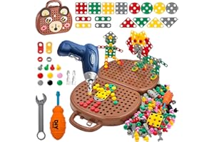 PICKONA 204 PCS 3D Take Apart Toys - Montessori Play Toolbox Montessori Toys for Kids Tool Box Bear with Drill Mosaic Design Construction Building Blocks DIY Set with Storage Box (Brown Bear)