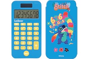 Lexibook, Disney Stitch, Calcolatrice Tascabile con Copertura Protettiva, Funzioni Convenzionali e Avanzate, a Batteria e Solare, Blu, C45D