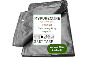 MYPURECORE YOU AT THE CORE MYPURECORE Grey Tarpaulin – Waterproof & Heavy Duty 200 GSM Tarp – Large, Durable Tarp for Car, Garden, Home – UV, Dust, Rain, Snow Protection – Versatile Groundsheet for Camping & Outdoor (4m x 6m)