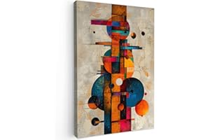 MuchoWow© Impression sur Toile Photo Peinture 80x120 cm Tableau Decoration Murale Chambre Salon Maison Deco Cuisine Vintage - Art Moderne - Orange - Formes Géométriques