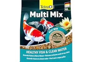 Tetra Pond Multi Mix, Comida para varios peces de estanque con cuatro tipos de comida (barritas, wafers, escamas y gammarus), bolsa de 4 L