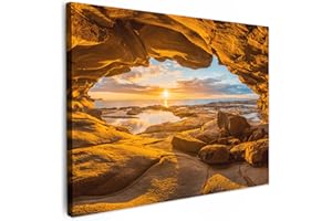 MuchoWow© Quadri Camera Da Letto 70x50 cm Stampe Da Parete Quadro Su Tela Moderni Decorazioni Murali Soggiorno Foto Quadretti Ingresso CasaGrotta - Mare - Orizzonte - Tramonto