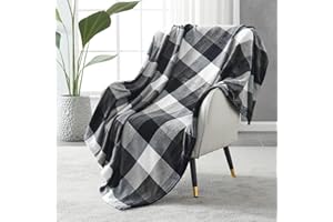 SOCHOW Tartan Coperta Pile Matrimoniale 150 x 200 cm, Plaid Divano Super Morbido, Coperta Flanella Letto Matrimoniale Nero/Bianco