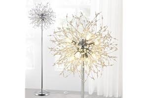Rayofly Modern Crystal Fireworks Floor Lamps, Chrome Standing Lamp with Foot Switch, 8 Lights, 170cm, Glass Metal Tall Pole Tree Lighting for Living Room, Bedroom, Corner, Sofa