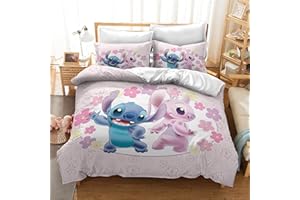 SMNVCKJ Stitch Juego de ropa de cama con diseño en 3D, ropa de cama de 100 % microfibra gruesa y suave, incluye fundas de almohada, adecuada para niños y niñas (doble 200 x 200 cm, 8)