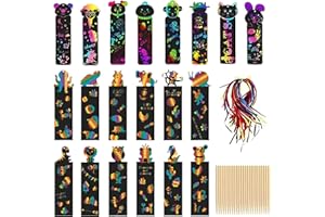 COPBOPWN 36Pcs/40Pcs Scratch Art for Kids Party Bag Fillers for Kids Scratch Art Party Bag Fillers Rainbow Bookmarks for Children Animal Craft DIY Scratch Art with Wooden Stylus and Ribbons for Girls Boys (B)