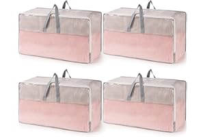 ALOWOR 4 Pack Heavy-Duty Extra Large Storage Bag Organizer with Zips and Lids for Moving House, Transparent Clothes Storage Bags Boxes Big Strong, Laundry Bag, Packing, Water-Resistant