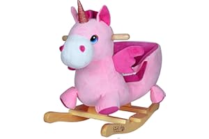 DEUBA SPIELWERK® Licorne à Bascule Animal à Bascule en Peluche Ceinture sécurité Entraînement équilibre Fonction sonore Cheval Doux