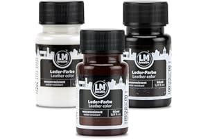 LM-Kreativ Lederfarbe 3 x 50ml - Schwarz, Weiß, Braun - Hochwertige Farbe für Lederpflege & Leder Reparatur - Für Sneaker, Schuhe und Taschen - Für Glattleder, Kunstleder und Lederoberflächen