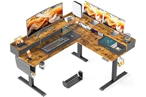‎WALKINGDESK WALKINGDESK L-förmig Höhenverstellbarer Schreibtisch Elektrisch, 160 x 140 cm Eckschreibtisch Höhenverstellbar mit 3 Schubladen, Steh-Sitz Computertisch für Office Büro Gamer, Rustikales Braun