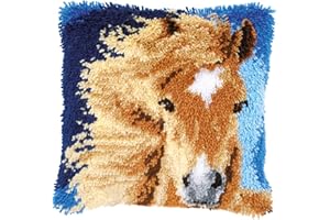 VERVACO Knüpfkissen Set Deko Kissenbezug Knüpfset für Anfänger BRAUNES Pferd Basteln Erwachsene Kreativ DIY Handarbeit Kissen zum Selber Knüpfe 40 x 40 cm Latch Hook Kit Knüpfhaken Set Kissen