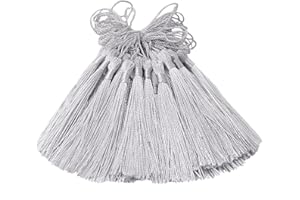 AEBDERP 100 Pcs Silky Handmade Craft Tassels Trim Mini Pendant for DIY Cute Resin Bookmark, Jewellery Making, Key, Girl Earring, Keyring, Graduation Hat, Ribbon Sewing, Curtain, Home Decor (Silver)