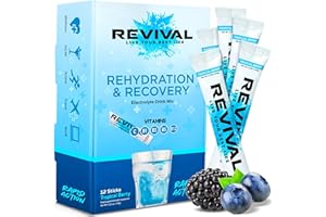 REVIVAL SHOTS Revival Rapid Rehydration, Electrolytes Powder - High Strength Vitamin C, B1, B3, B5, B12 Supplement Sachet Drink, Effervescent Electrolyte Hydration Tablets - 12 Pack Tropical Berry