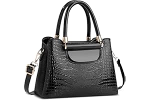 FOLOVEYA Women Handbags Fashion Crocodile Pattern Elegant Small Ladies Top Handle Bag PU Leather Designer Tote Bag Satchel Shoulder Bags Crossbody Bag for Work Travel Dating Black