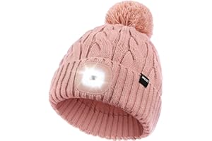 Wmcaps LED Beanie, Hat with a Light Built in Type-c Rechargeable Running Hat Ultra Bright 4 LED Light Hands Freely Head Torch Gifts for Dad Mum in Christmas Unisex Winter Warm Knit Beanie
