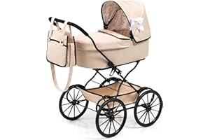 Bayer Design 14375AA Cochecito de muñeca nostálgico, clásico, con Cesta integrada, Bolsa