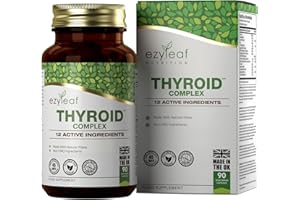 EZYLEAF NUTRITION Ezyleaf Thyroid Complex | L Tyrosine Thyroid Support Supplement with Ashwagandha, Iodine, Zinc, Kelp, Sea Moss, Potassium Iodide, Guggul Extract & Selenium | 90 L-Tyrosine Capsules | UK ISO Certified