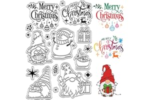 CRASPIRE Buon Natale Pupazzo di Neve Timbri In Gomma Trasparenti Gnomo Elfo Alce Riutilizzabili Vintage Trasparenti Timbri con Sigillo In Silicone per L'Inverno Regalo di Natale Fai Da Te Scrapbooking