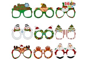 JOYIN Confezione da 36 occhiali da vista natalizi, design assortiti, per feste di Natale, foto e bomboniere (taglia unica)