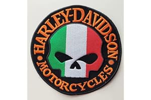 SUMA SHOP PATCH TOPPA SKULL HARLEY DAVIDSON con Bandiera Italiana DIAMETRO 9 cm