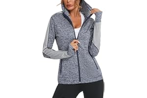 Wayleb Veste Sport Femme Sweat Légère Zippé Capuche Vestes à Manches Longues S-XXL