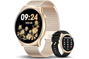 Techtrix Montre Connectée Femme avec Appel Bluetooth, IP67 Smartwatch avec 100+ Sport, Fonction Féminine Fréquence Cardiaque Calories SpO2 et Sommeil, pour Android iOS, Noir Or