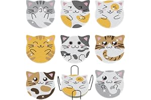 Bouiexye Diamond Art Cat Coasters Kit - 8pcs With Holder, DIY Crafts Supplies for Adults Kids Beginners Beach House Decor