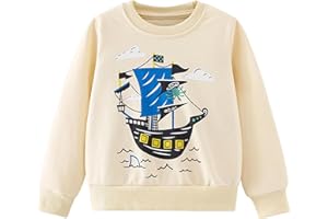 Pilipulu Sweat Enfant Garçon Col Rond Sweatshirt Garçon Dinosaure Excavateur Pull Enfant Coton 2-7 Ans