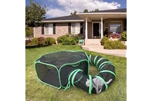 Pawtenda Obudowy dla kotów domowych, przenośne namioty dla kotów zewnętrznych, do użytku na zewnątrz, zamknięty kojec dla kotów z tunelem, namioty dla zwierząt domowych, dla kotów, królików, szczeniąt