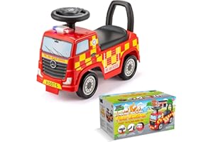 Xootz Mercedes-Benz Fire Engine Foot to Floor Ride On, Kids Manual Ride On Car with Lights and Horn, Official Licensed Mercedes Truck for Kids Ages 18 Months Plus