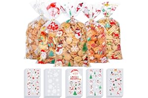 LLNRC 125 Pièces Sachet Transparents Bonbon pour Biscuits, Cellophane Sacs Plastique de Cadeau Noel avec Cravates Torsadées pour Patisserie Gateau Chocolat