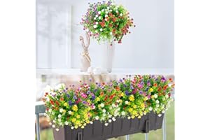 WINAROI 12 Bündel Künstliche Blumen Outdoor, Kunstblumen Deko, UV-beständig kunstblumen wie echt Sträucher Plastik Blumenstrauß für Aufhängen von Pflanzgefäßen, Veranda, Vase, Hausgarten