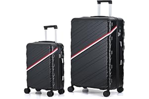 CALDARIUS 2PC Suitcase Set | Lightweight | Hard Shell Suitcases | 4 Silent Dual Spinner Wheels | TSA 3 Digit Combination Lock | Aluminium Telescopic Handle | 2 Pcs Luggage Sets (Black, Large+Cabin)