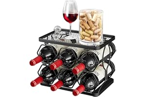 Nuovoware Foldable Wine Rack, Freestanding Hexagon Wine Rack Countertop 6 Bottle 2 Tier, Carbon Steel Wine Racks Holder for Kitchen Bar Pantry Wine Cellar Dining Room Basement Outdoor, Black