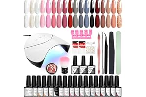 VANREESA Gel Nail Polish Set, 18 Colours Gel Nail Kit with 36W U V Lamp Classic Nude Pink Brown Dark U V Nail Polish Starter Set with Base and Top Coat Manicure Salon Kit DIY at Home Gifts for Women