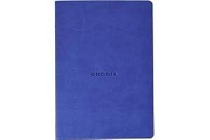 RHODIA 116458C - Carnet Souple Piqûre Textile Saphir - A5 - Pointillés Dot - 64 pages - Papier Clairefontaine Ivoire 90 g/m - Couverture Simili Cuir - Collection Rhodiarama