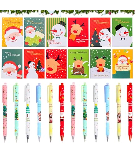 KAHEIGN 48 Pezzi Penna a Sfera Natalizia, 12 Stili Penna a Inchiostro Nero Retrattile 14CM Babbo Natale Renna Pupazzi di Neve Albero Caramelle Penna Roller per Natale Calza Riempitivi Festa Bomboniere