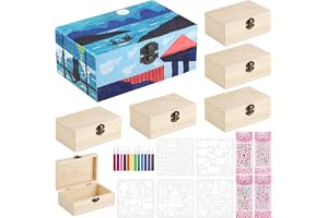 Fentar 6 st trälådor för hantverk, 15 x 8,5 x 6,2 cm skattkista barn, hantverkslåda kreativa gåvor för flickor, liten trälåda med gångjärnslock, konst och hantverk för barn ålder 6 med färgpennor