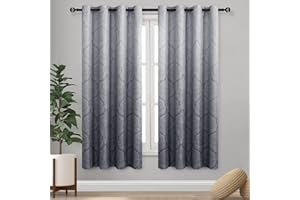 DWCN Blackout Curtains Color Gradient Gradually Changed Decorative Ring Top Eyelet Window Elegance for Bedroom Livingroom Nursery Room 2 Panels,55" Wx69 L Grey