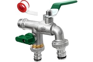 ‎SHYNE SHYNE Premium 1/2 Zoll Doppel-Wasserhahn aus Messing rost-, und frostsicher + 2X Gratis Schlauchanschlüsse + PTFE Band + Ebook | für Garten, Waschmaschine, Regentonne