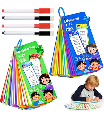 Flashcard Matematica Addizione E Sottrazione | Set Con 30 Carte, 2 Penne Cancellabili E Anelli | Gioco Educativo Per Bambini