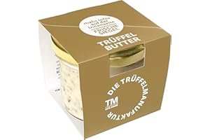 Die Trüffelmanufaktur - Feinkost Trüffelbutter mit 15% echtem frischen schwarzem Trüffel, die Delikatesse für Feinschmecker, weiße Trueffel-Butter im Glas á 95 g