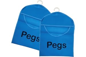 Laundry Mate 2X Peg Bag for Washing Line with Hanger Waterproof Non Woven Fabric Peg Bag with Durable PVC Hanging Hook - Blue x2