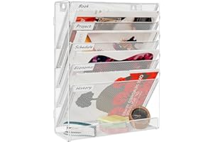 TQVAI 6 Compartimentos Malla Metálica Revistero Pared Papeles A4 Documentos Organizador Colgante Oficina Archivador de Organizador Herramientas Pared, Blanco