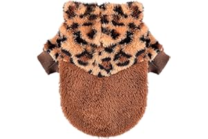 DOSUYI Fleece-Hunde-Kapuzenpullover, Haustierpullover für kleine Hunde, Winter, niedlich, warm, Welpen, Chihuahua, Haustierkleidung für Chihuahua, Yorkie, Teetasse, Katzenbekleidung (Leopard, Größe XS)