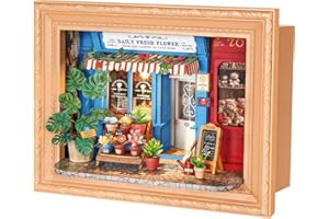 Rolife DIY Miniature House Flora Flower Studio, 183-Piece Wooden 3D Puzzle for Adults, Wall Mountable Snap-Fit Model Kit with Touch-Activated LED Lights, Ideal Framed Wall Art for Home Decor