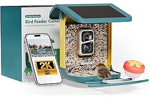 NAFNTI 2K Bird Feeder with Camera, Solar Powered, AI Identify 10,000+ Birds, 1.8L Capacity, IP65 Waterproof, 2.4GHz/5GHz, Bird Box Camera with Full Color Night Vision, Present for Bird Lover